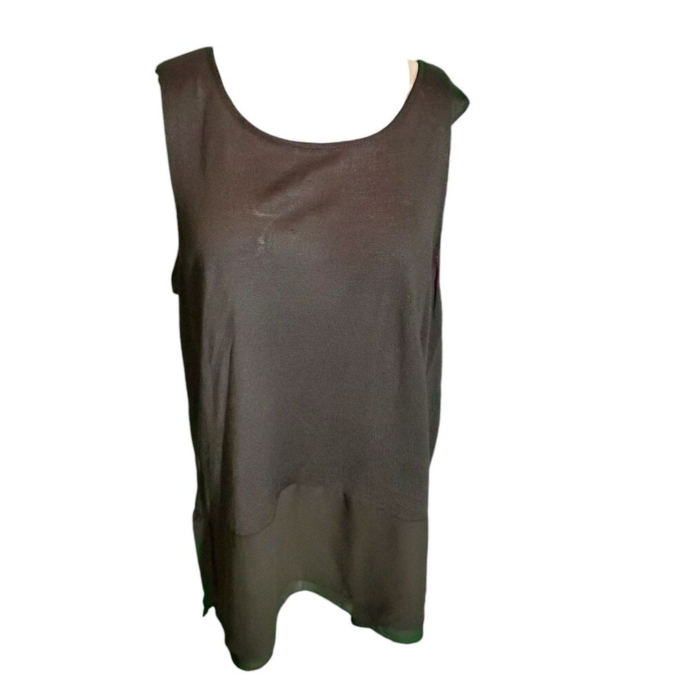 Nic + Zoe Knit Chiffon Top Silk Blend Mixed Media Tank Black Sz 2X